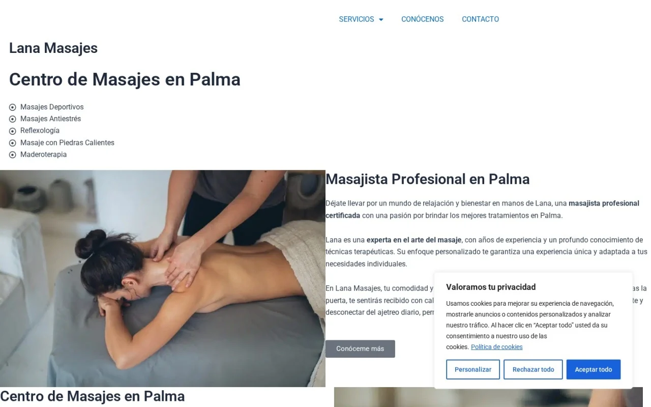 Web de Lana Masajes Mallorca vista en ordenador